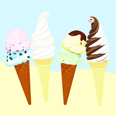 dört çeşit dondurma vektör çizimi 