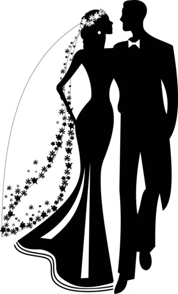  Birbirine aşık bir çiftin siyah ve beyaz silueti, kız ve erkek, gelin 