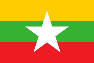  Myanmar bayrağının resmi, ülkenin ve halkının bir sembolü. 