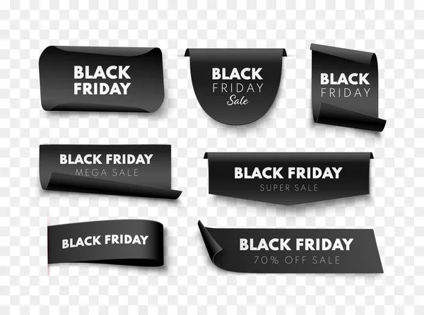 Black Friday Sale Labels Different Shape Ribbon Banners Collection Vector — Stock Vector