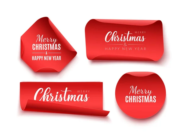 Vörös Karácsonyi Címkék Címkék Realisztikus Szalagok Elszigetelt Fehér Háttérrel Vektorillusztráció — Stock Vector