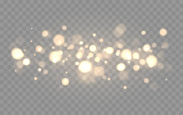 透明感のある背景に輝くボケ 輝く粒子が孤立した黄金のボケライト クリスマスのコンセプト — ストックベクタ