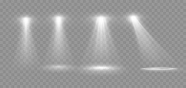 Spotlight seti. Işınlar ve ışınlarla izole edilmiş, parlayan ışık efekti