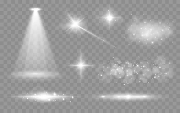 Brilha Estrelas Brilhantes Luzes Vetor Faíscas Isoladas Sobre Fundo Transparente —  Vetores de Stock