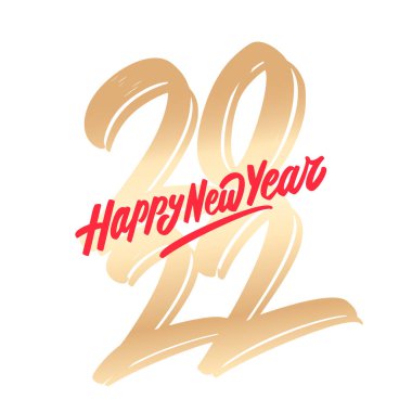 2022, mutlu yıllar. Vektör altın folyo el yazısı tebrik kartı.