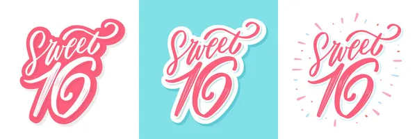 Doce 16. Vector lettering aniversário banners set. — Vetor de Stock