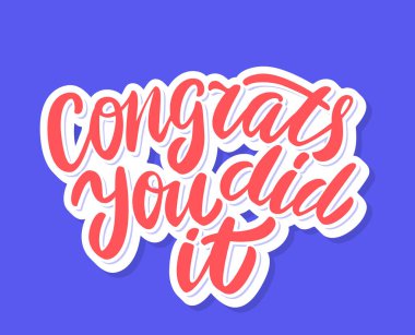 Tebrik ederim, başardın. Vektör el yazısı harfler.