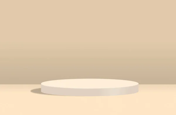 Empty minimalist cylindrical pedestal on beige pastel background — Stock Photo, Image