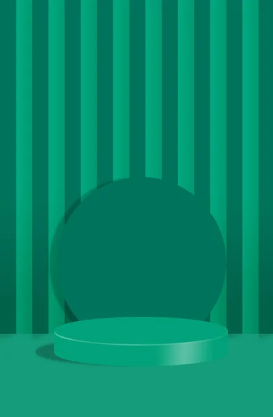 Abstract cilindrisch platform op smaragdgroene achtergrond van verticaal gestreepte wand — Stockfoto