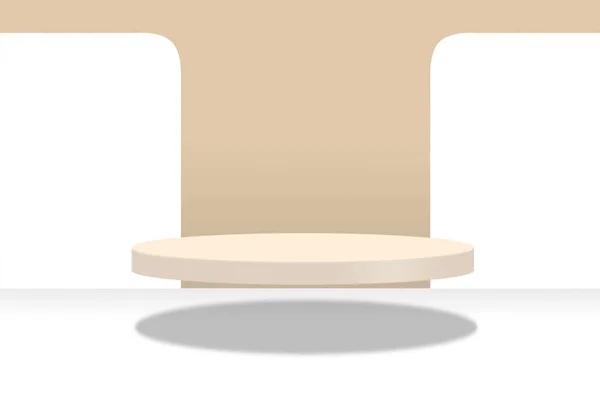 Pódio levitante redondo vazio para apresentação do produto em fundo branco e bege — Fotografia de Stock