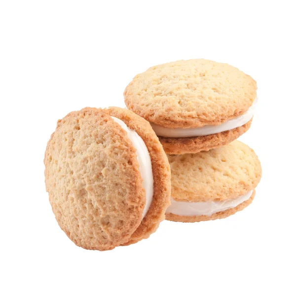 Galletas sándwich de mantequilla con relleno de crema de mascarpone sobre fondo blanco —  Fotos de Stock