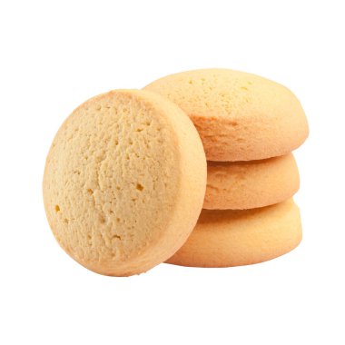 Stack of round butter cookies isolated on white background