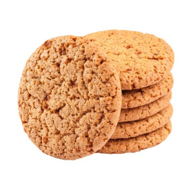 Delicious oatmeal cookies stacked isolated on white background