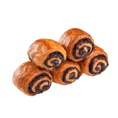 Mayalı hamur tatlısı ve beyaz üzerine izole edilmiş haşhaş tohumu.