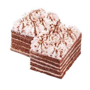 Makarpon tabakalı ve kremalı çikolatalı kek.