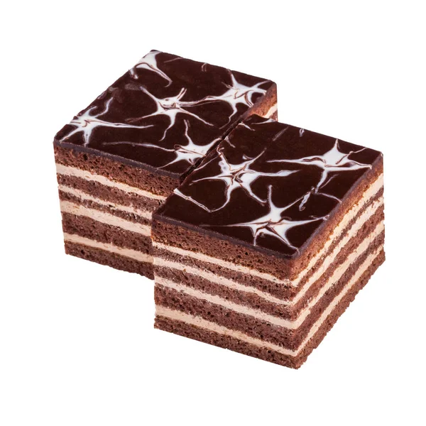 Pastel de esponja de chocolate con crema de mantequilla y ganache aislado en blanco —  Fotos de Stock