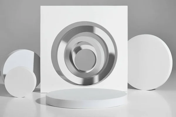 Design de pódio para exibição de produtos a partir de formas geométricas em cinza — Fotografia de Stock