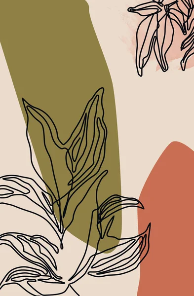 Непрерывная линия рисования цветов и листьев вручную на пастельном фоне — стоковое фото