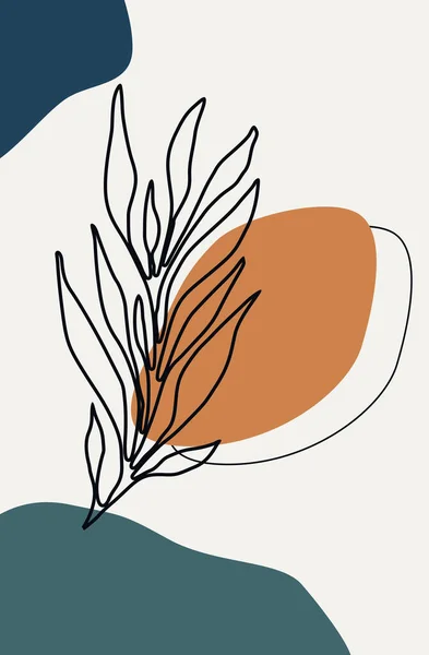 Hand drawn continuous line sketch of abstract plant leaf on colorful background — ストック写真