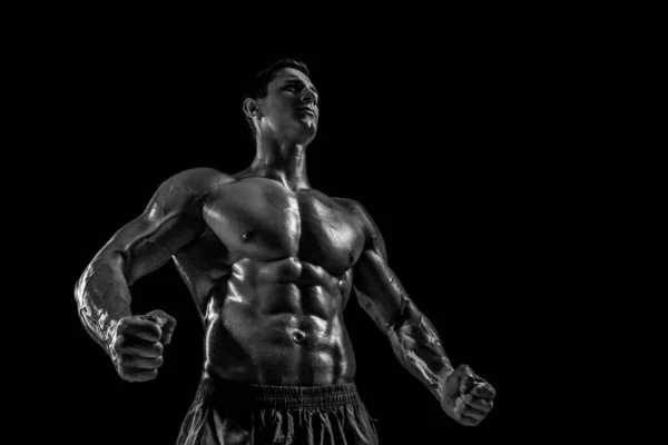 Musculoso Forma Joven Culturista Fitness Modelo Masculino Posando Sobre Fondo — Foto de Stock