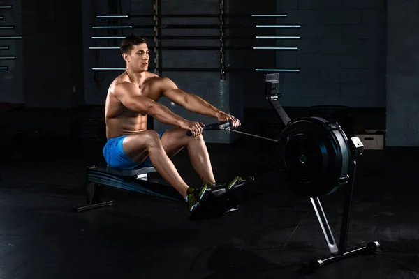 Muscular Man Doing Exercise Legs Gym Athlete Good Shape Personal — Stock Photo, Image