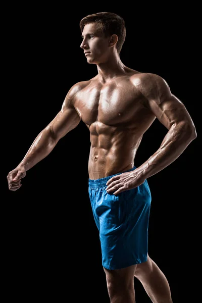 Muscular Fit Young Bodybuilder Fitness Male Model Posing Black Background Royalty Free Stock Images