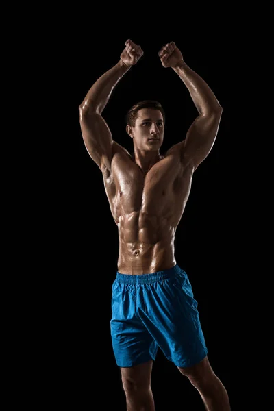 Muskulöse Und Fitte Junge Bodybuilder Fitness Männliches Modell Posiert Vor — Stockfoto