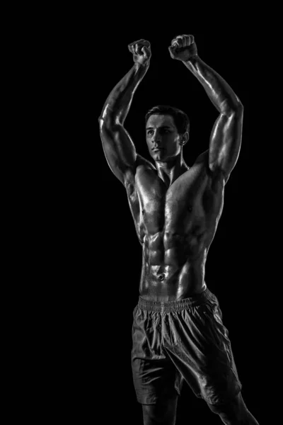 Musculoso Forma Joven Culturista Fitness Modelo Masculino Posando Sobre Fondo — Foto de Stock