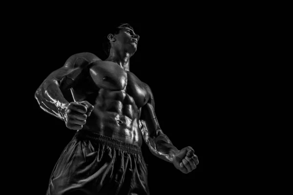 Musculoso Forma Joven Culturista Fitness Modelo Masculino Posando Sobre Fondo — Foto de Stock