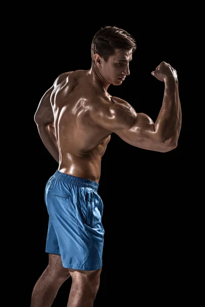Silný Atletický Muž Fitness Model Pózuje Svaly Zad Triceps Přes — Stock fotografie