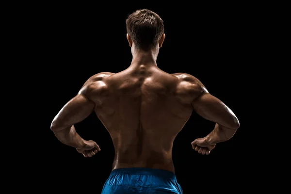 Forte Athletic Man Fitness Model Posando Músculos Das Costas Tríceps — Fotografia de Stock