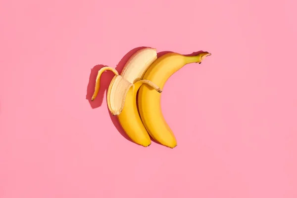 Two Banana Fresh Fruit Pink Background Couple — Stockfoto