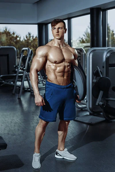 Sexy Muscular Man Posing Gym Shaped Abdominal Strong Male Naked — Stockfoto