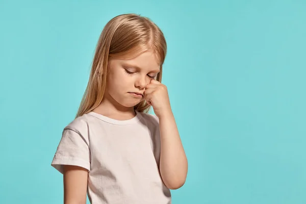 Close Studio Shot Wonderful Blonde Little Girl Long Hair White — Stock Fotó