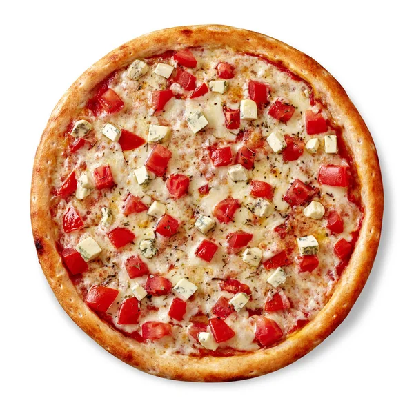 Смачна Поживна Здорова Піца Тонкому Класичному Тісті Розтопленою Моцарелою Нарізаними — стокове фото