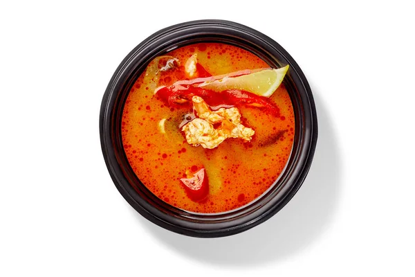 Skål Thailandsk Suppe Tom Yam Med Kylling Krydret Med Duftende - Stock-foto