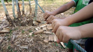 İpi tutan birçok kişi takım çalışmasında birlik ve işbirliğini temsil ediyor..