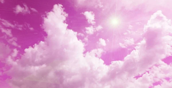 Roze Lucht Met Witte Wolken Met Natuurlijk Zonlicht Schijnt Ochtend — Stockfoto