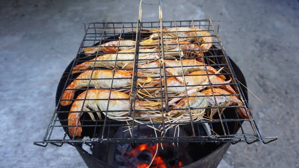 Grilované Krevety Sporáku Připravené Večeři — Stock fotografie