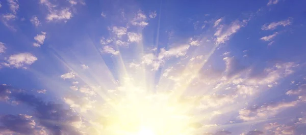 Blue Sky White Clouds Golden Sunlight Shining Naturally Morning Background — 图库照片