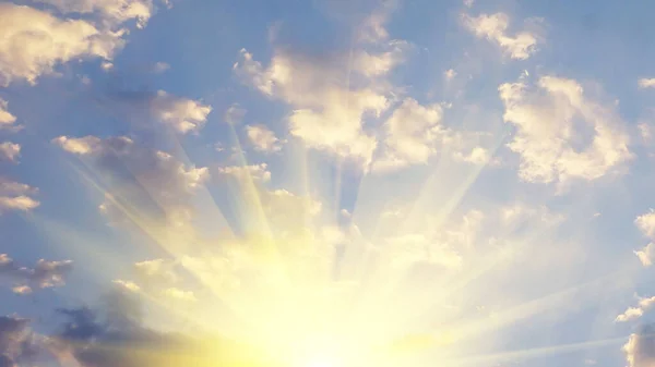 Blue Sky White Clouds Golden Sunlight Shining Naturally Morning Background — Stock fotografie