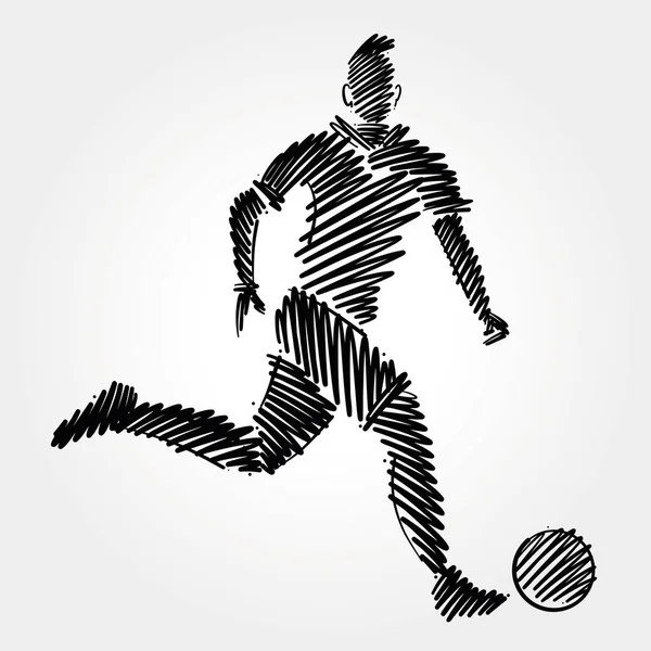 Dessin Homme Joueur Football Dominant Ballon Partir Coups Pinceau Style — Image vectorielle