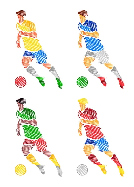 Dessin Homme Joueur Football Dominant Ballon Partir Coups Pinceau Style — Image vectorielle