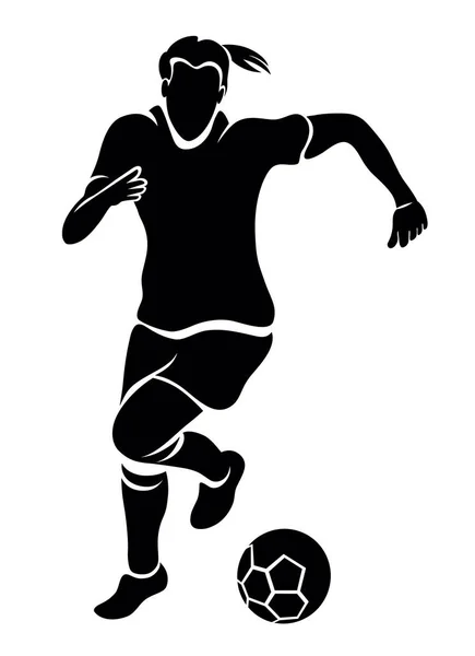Silhouette Noire Blanche Une Footballeuse Dominant Ballon — Image vectorielle