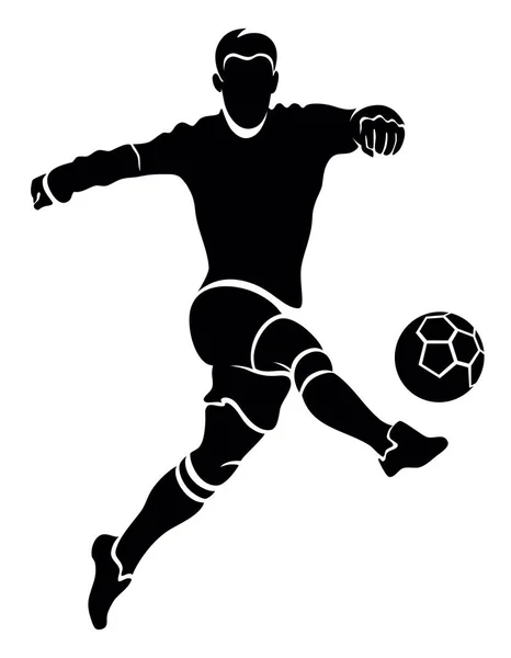Silhouette Noire Blanche Footballeur Dominant Ballon — Image vectorielle