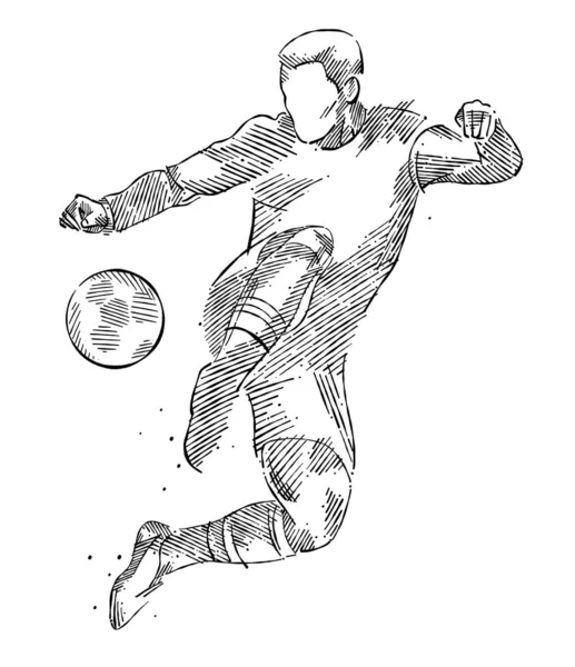 Kresba Muže Fotbalista Dominuje Míč Vyrobený Náčrtku Styl Tahy Štětcem — Stockový vektor