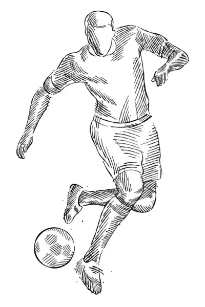 Zeichnung Eines Den Ball Dominierenden Männerfußballers Aus Skizzenhaften Pinselstrichen — Stockvektor