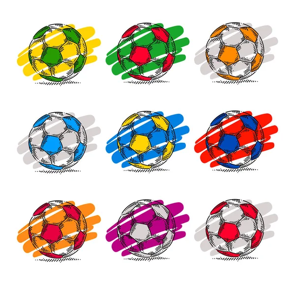 Bolas Futebol Coloridas Com Pinceladas Cores Diferentes — Vetor de Stock