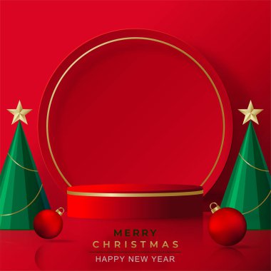 Podyum sahne tarzı, mutlu noeller ve yeni yıllar ve festivaller için ya da kırmızı kağıt kesikli sanat ve el sanatları ile festival elementleriyle dolu bir kutlama festivali için.