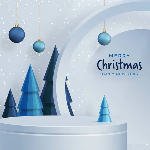 Podium Style Scène Ronde Pour Joyeux Noël Bonne Année Festivals — Image vectorielle